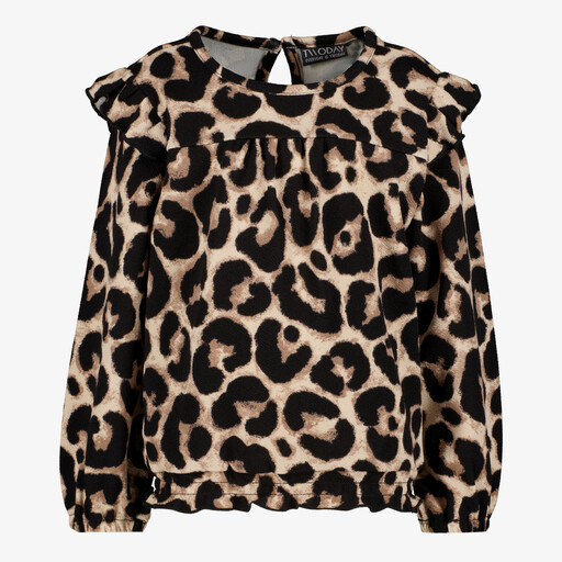 Meisjes blouse met ruches en luipaardprint
