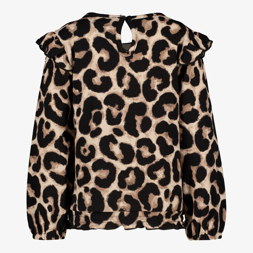 Meisjes blouse met ruches en luipaardprint