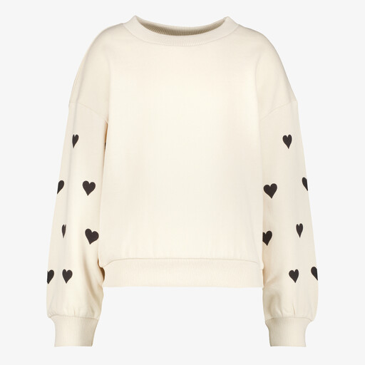 Meisjes sweater met hartjes beige