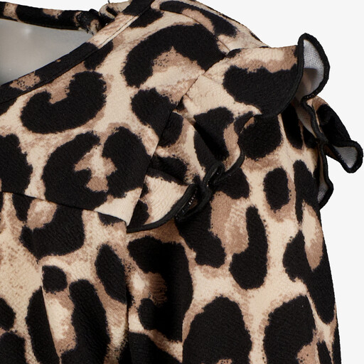Meisjes blouse met ruches en luipaardprint