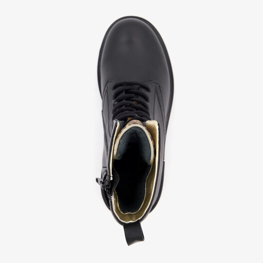 Leren meisjes veterboots met luipaard details zwart