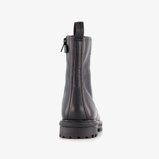 Leren meisjes veterboots met luipaard details zwart