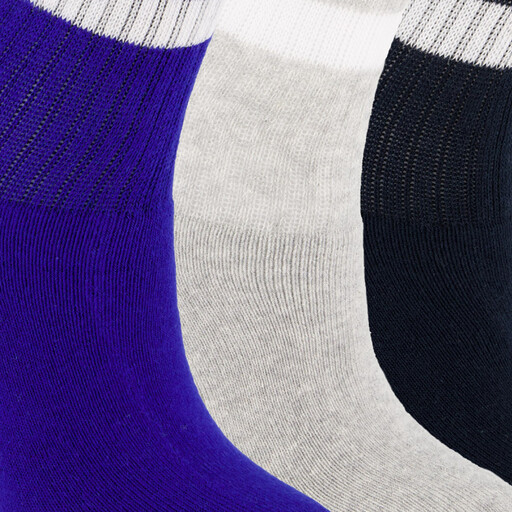 3 paar kindersokken met streepjes blauw grijs