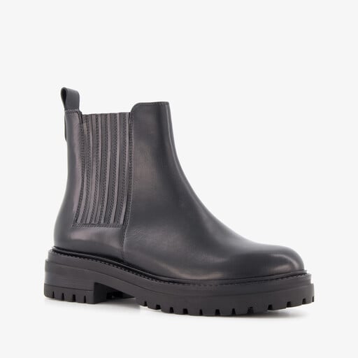 Lage leren dames chelsea boots zwart