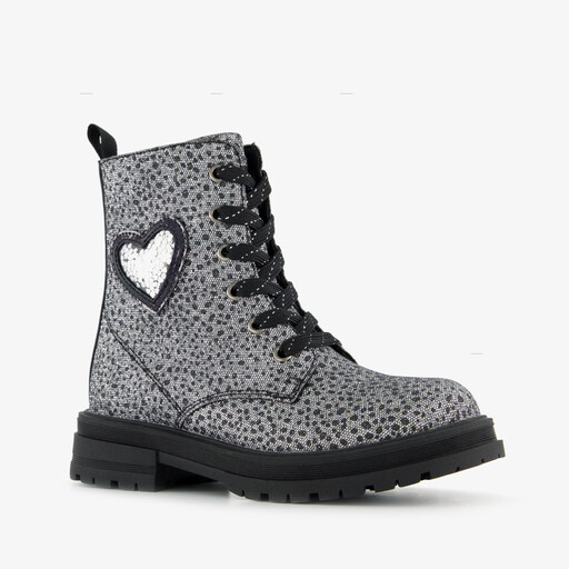 Meisjes veterboots met hartje zilver