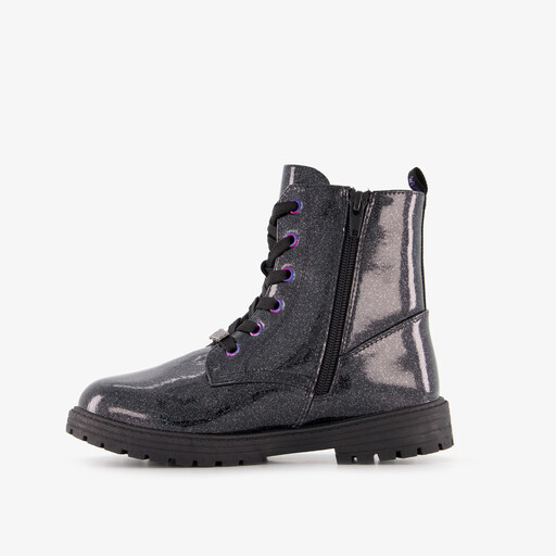 Meisjes veterboots met glitters zwart