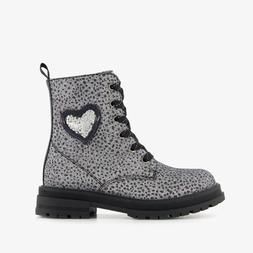 Meisjes veterboots met hartje zilver