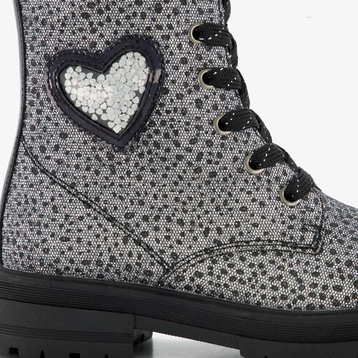 Meisjes veterboots met hartje zilver