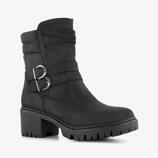 Dames biker enkellaarsjes met hak zwart