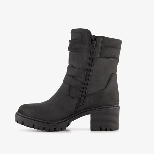 Dames biker enkellaarsjes met hak zwart