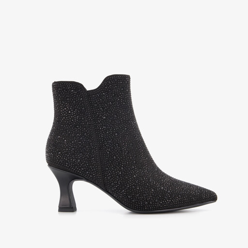 Dames glitter enkellaarsjes met hak zwart