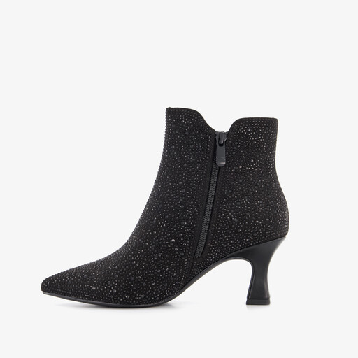 Dames glitter enkellaarsjes met hak zwart