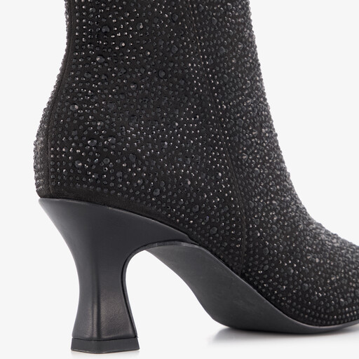 Dames glitter enkellaarsjes met hak zwart