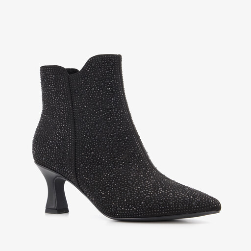Dames glitter enkellaarsjes met hak zwart