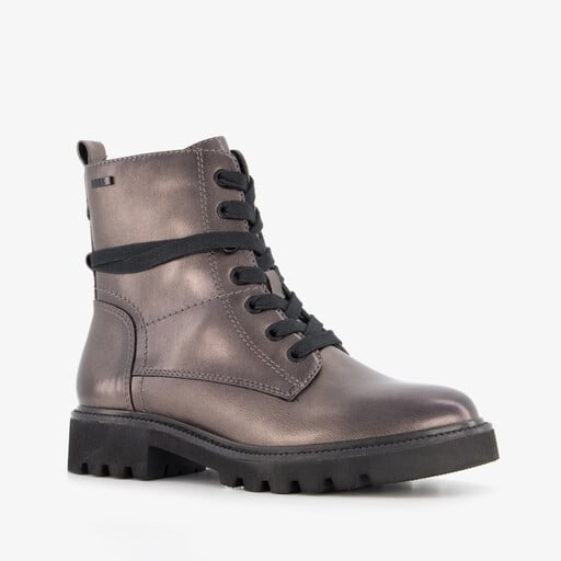 Dames veterboots metallic grijs