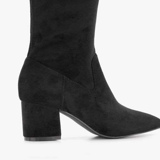 Suèdelook dames laarzen met hak zwart