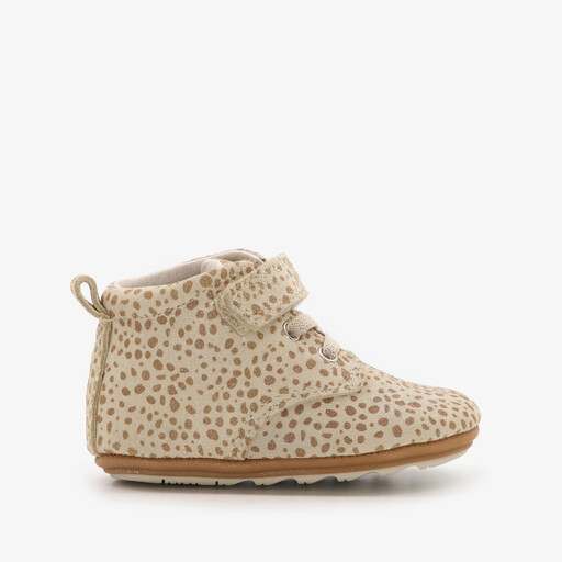 Leren babyschoenen beige met stippenprint
