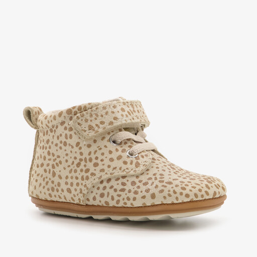 Leren babyschoenen beige met stippenprint