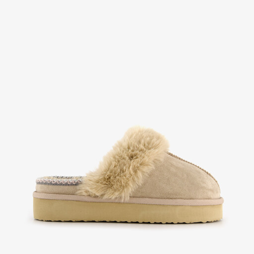 Gevoerde dames pantoffels imitatiebont beige
