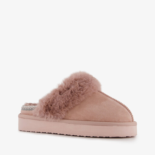 Gevoerde dames pantoffels imitatiebont bruin