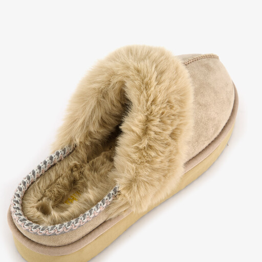 Gevoerde dames pantoffels imitatiebont beige