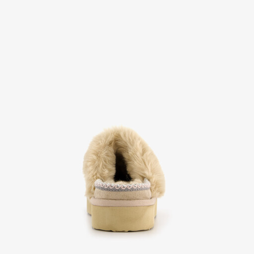 Gevoerde dames pantoffels imitatiebont beige