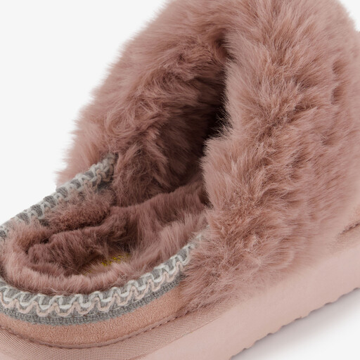 Gevoerde dames pantoffels imitatiebont bruin