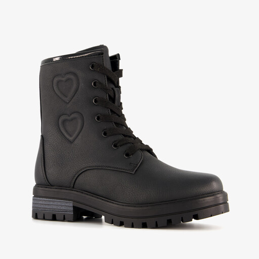 Meisjes veterboots met hartjes zwart