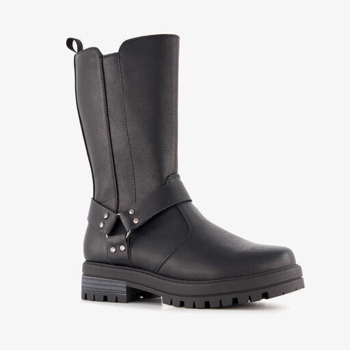 Hoge meisjes biker laarzen met studs zwart