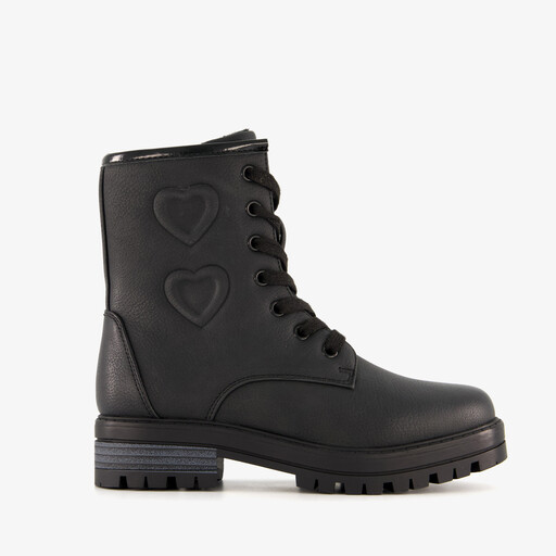 Meisjes veterboots met hartjes zwart