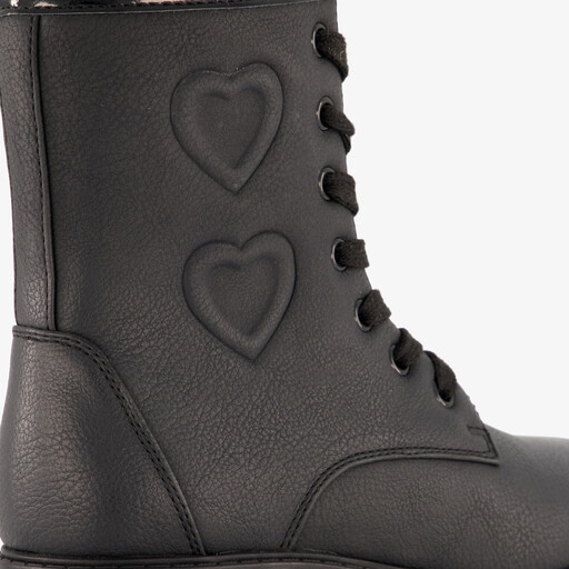 Meisjes veterboots met hartjes zwart