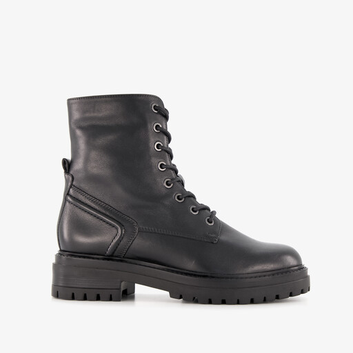 Leren dames veterboots zwart