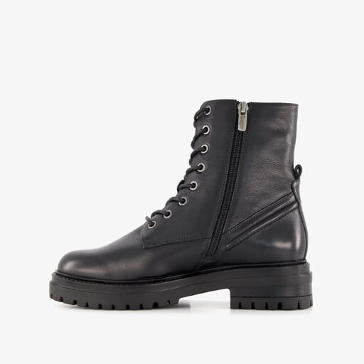 Leren dames veterboots zwart