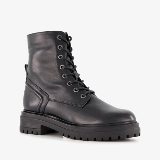 Leren dames veterboots zwart