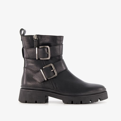 Leren dames biker boots zwart