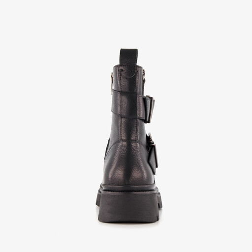 Leren dames biker boots zwart