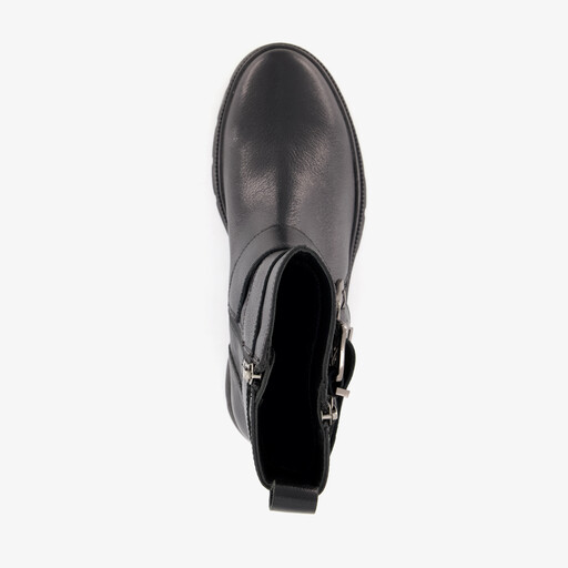 Leren dames biker boots zwart