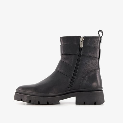 Leren dames biker boots zwart