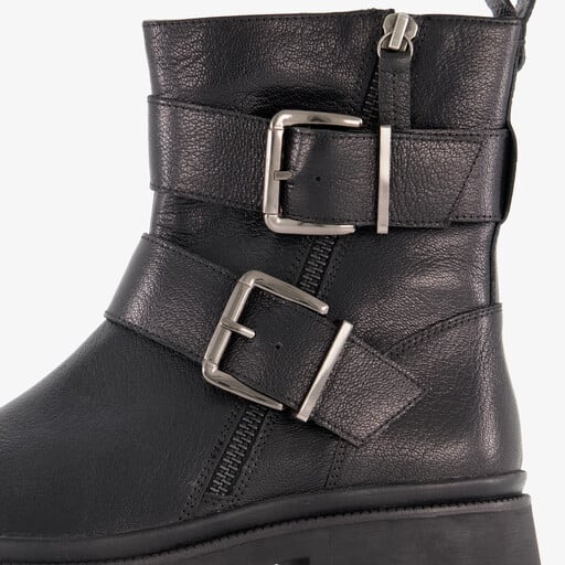 Leren dames biker boots zwart