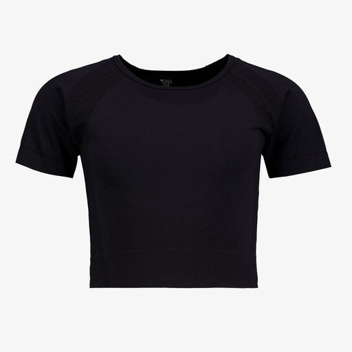 Naadloos cropped meisjes sport T-shirt zwart