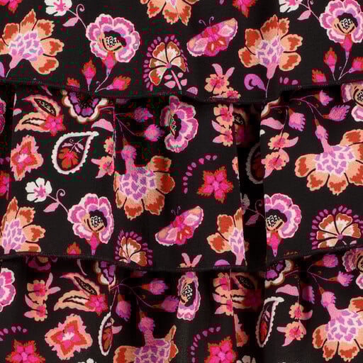 Gelaagde meisjes rok met bloemenprint zwart roze