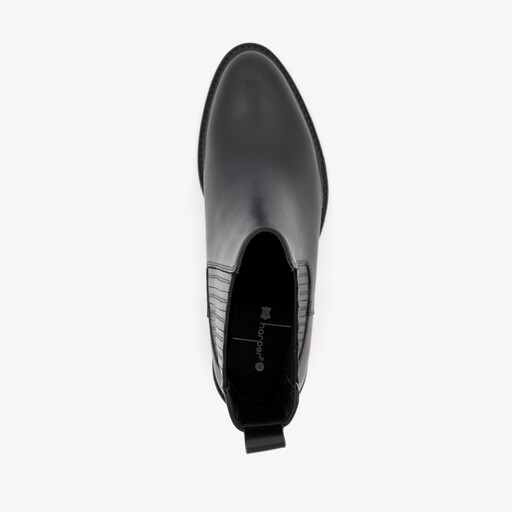 Leren dames Chelsea boots met hak zwart