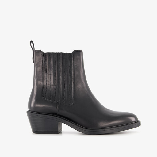 Leren dames Chelsea boots met hak zwart