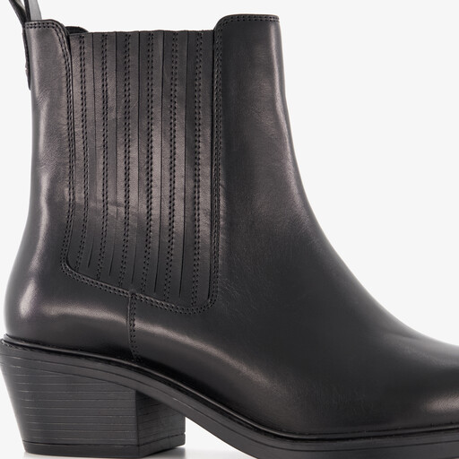 Leren dames Chelsea boots met hak zwart