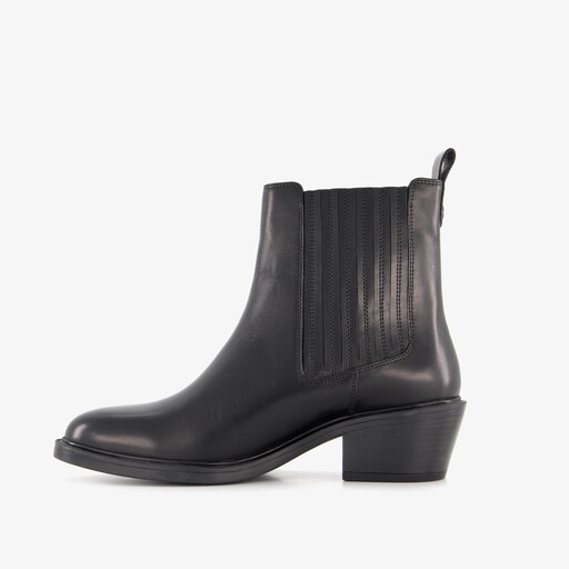 Leren dames Chelsea boots met hak zwart