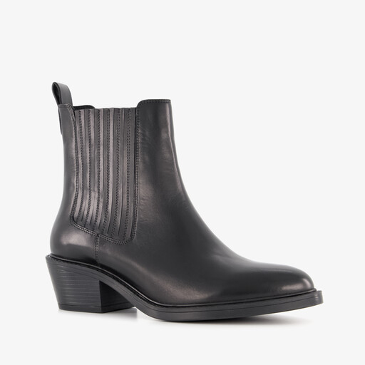 Leren dames Chelsea boots met hak zwart