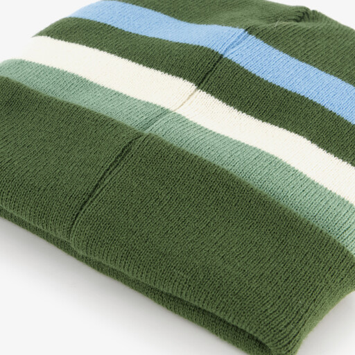 Gebreide jongens muts met teddyvoering groen blauw