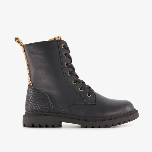 Meisjes veterboots met luipaard details zwart