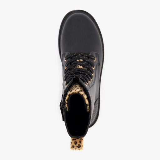 Meisjes veterboots met luipaard details zwart