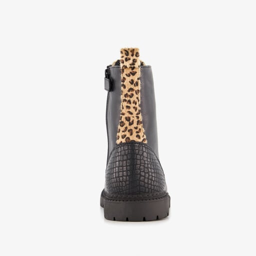 Meisjes veterboots met luipaard details zwart